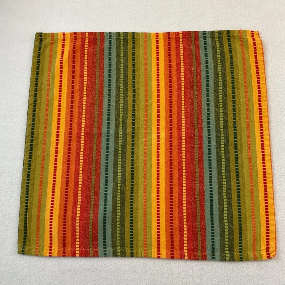 Pier 1 Vintage Striped Cloth Napkins Set of 10 Orange Green Yellow Square Autumn